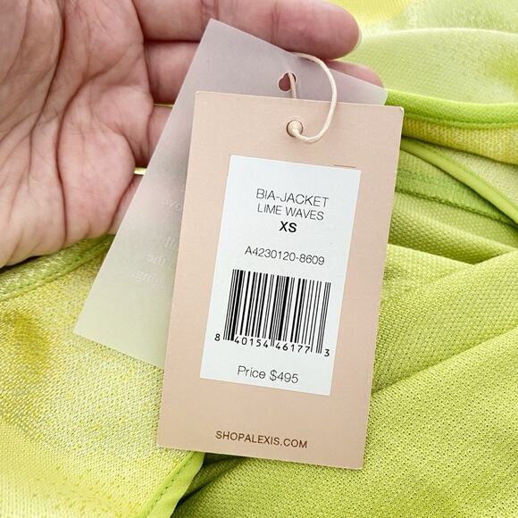 NWT Alexis Bia Satin Duster Top Jacket in Lime Waves Yellow Green Size XS - Picture 7 of 8
